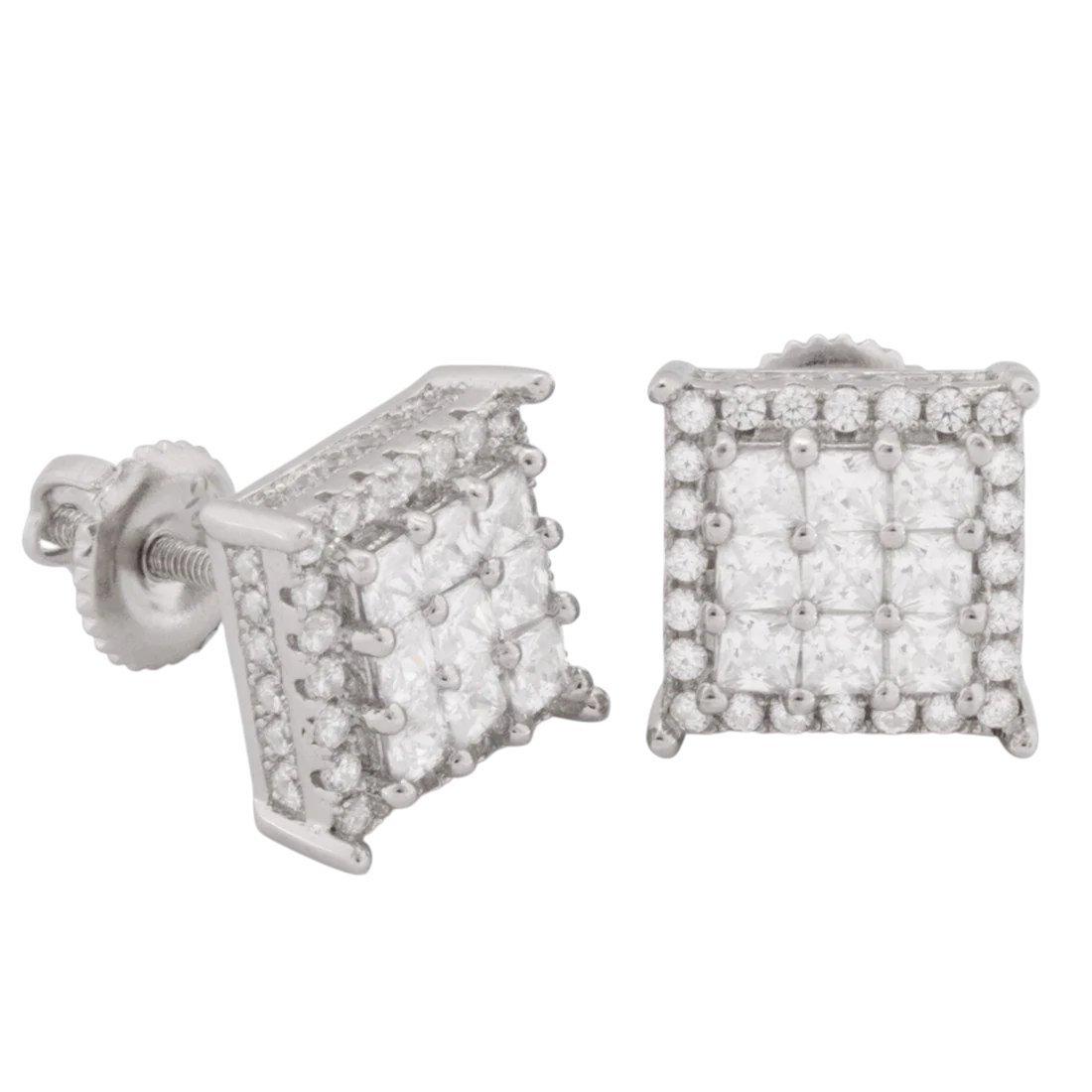 King Ice Double-Row Stud Earrings - White Gold - WHITE GOLD